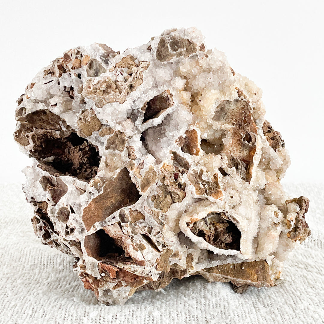 druzy kwarts cluster bruin crème geel statement piece edelstenen mineralen ruwe steen spirit cactus