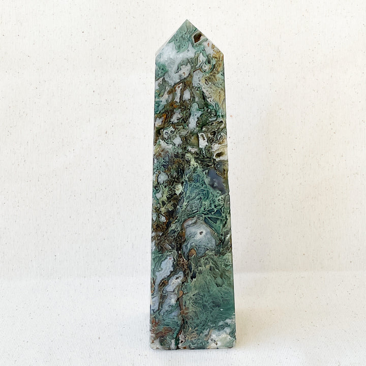 mosagaat bosagaat boomagaat groene toren sculptuur edelstenen mineralen statementpiece showstuk